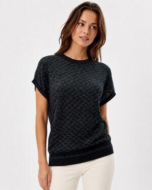 70s Kenneth Too Black Metallic Knit Sweater Top | Rainbow Lurex Vest XS/S